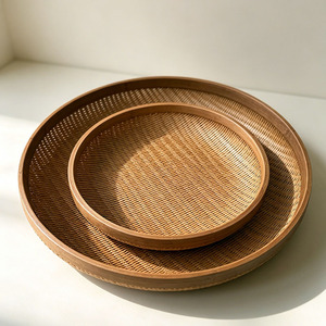 <b>Bamboo</b> Woven Storage Basket Round Handmade Kitchen Food <b>Container</b> Single Tier Neatening Storage - Product Image 4