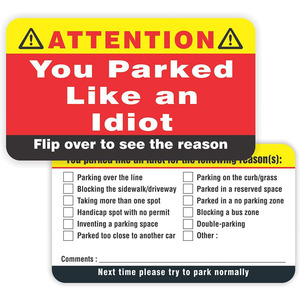 Tarjeta de aparcamiento para coche al por mayor, aparcas como un idiota, tarjetas de visita, varias razones, infracción, malas tarjetas de aparcamiento - Product Image 1