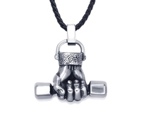 Collier avec haltère de poids pour hommes, bijoux en acier inoxydable de haute qualité, pendentif de sport pour hommes, en argent, lever de poids style Viking