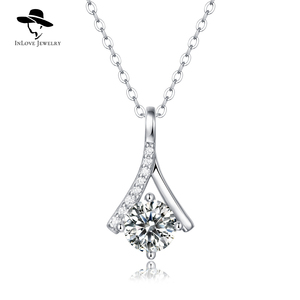 Chic diseño Simple 925 cadena colgante de <span class=keywords><strong>plata</strong></span> esterlina joyería fina barata con 1ct Moissanite Hal - Product Image 1