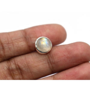 Natural Blue <b>Fire</b> Rainbow Moonstone Cabochon 8mm Round Gemstone 925 Sterling Silver Handmade Pendant - Product Image 6