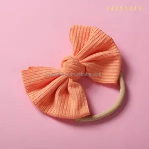 Fashion 21 Colors Elastic Nylon Knitted Bow Hair Band Bowknot Hairbands Girls Baby Cute Accessories