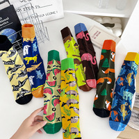 Chaussettes fantaisie amusantes en polyester respirantes et jetables pour hommes, motif animalier, collection automne, vente en gros