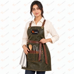 Delantal de Cuero para Mujer Tiierwear, con Tirantes Ajustables, Bolsillos, Cierre a Presión, Manga Corta, para Restaurante o Bar - Product Image 3