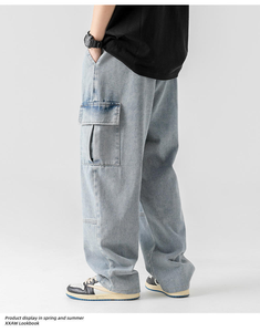 Pantalones Cargo de Mezclilla para Hombre, Estilo Hip Hop, a la Moda, Transpirables, de Cintura Media, con Doble Bolsillo Estéreo, Lavado Retro, Primavera-Otoño - Product Image 5