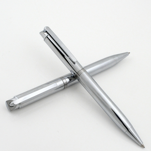 Stylo à bille en métal argenté à mécanisme rotatif - Product Image 2