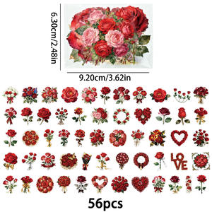 Pegatinas de 56 Pétalos de Rosa Roja Románticos Estilo Instagram, Ramo en Forma de Corazón, Arte Floral, Impresión DIY para Diario Creativo, Transfronterizo - Product Image 4