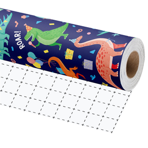 Papel de Regalo con Diseño de Dinosaurios Coloridos, Reverso Ecológico, para Niños, Tema Jurásico, Rollo de Embalaje para Regalos de Cumpleaños - Product Image 5