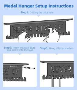 Porta-medaglia porta-espositore da parete telaio scaffale-medaglia appendiabiti premi nastro allegria-<span class=keywords><strong>non</strong></span> mollare <span class=keywords><strong>mai</strong></span>, facile da installare - Product Image 6