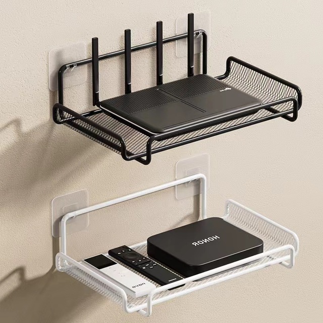 Wall-mounted Router Shelf Hanging Rack Living Room Television Set-Top Box Holder Wifi Box Small Items Grid Hanging Bracket