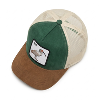 Gorra de béisbol vintage de gamuza neutra con parche de animal, bicolor, con malla trasera, snapback, etiqueta tejida personalizada, tipo trucker