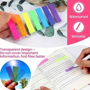 140sheets 7 Colors Fluorescent Long Strip Self-Adhesive Sticky Tabs <b>Memo</b> <b>Pads</b> Semi-Transparent Page Markers Office School - Product Image 3