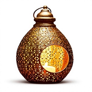 Portavelas Redondo de Filigrana de Hierro Bronce Antiguo con Asa Superior para Decoración del Hogar - Product Image 1