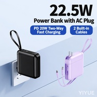 Batterie externe à charge ultra-rapide 22,5 W avec prise secteur et câble intégré, chargeur portable 20000 mAh, personnalisable