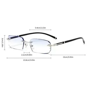 Lunettes de vue rectangulaires noires pour hommes, sans monture, à bords diamantés, portables, ultra-légères, HD, anti-lumière bleue, dioptrie 0-4.0 - Product Image 6