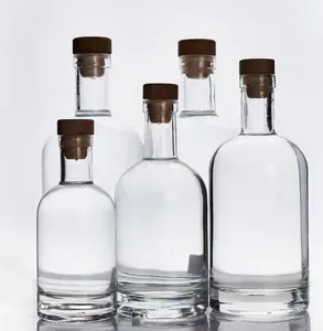 Grosir bening kosong 375ml 500ml 700ml 750ml wiski minuman keras Vodka kustom botol kaca produsen