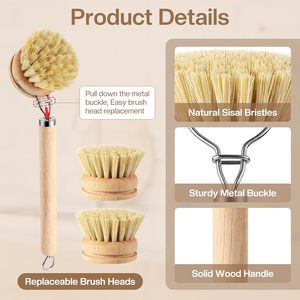 Custom Logo <b>Bamboo</b> Wooden Coconut Sisal Cleaning Dish Bottle Pot <b>Brush</b> Wooden Handle Cleaning <b>Brush</b> Set - Product Image 4