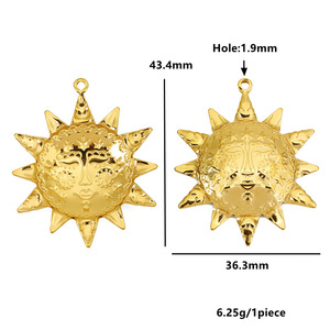 Pendentif Cœur Soleil Lune en Acier Inoxydable Plaqué Or 18K, Breloque DIY pour Bijoux, Accessoire de Mode Unisexe - Product Image 2