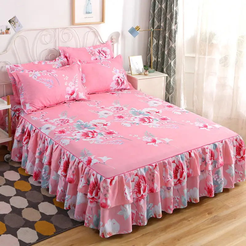 3PCS/Set Decor Home Bed Sheets Bed Textile Bedding Flat Sheet Flower Bed Sheet+ Pillow Covers Pillow Soft Warm Bedsheets