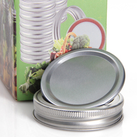 Couvercles et bandes de canotage en acier inoxydable, pour bocaux à bouche régulière, stockage étanche, couvertures et anneaux, disque avec joints en Silicone