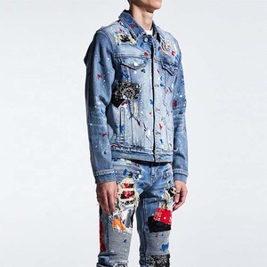 <span class=keywords><strong>Veste</strong></span> <span class=keywords><strong>en</strong></span> <span class=keywords><strong>jean</strong></span> pour hommes de style personnalisé avec patchs, trous, points d'encre éclaboussés, <span class=keywords><strong>veste</strong></span> <span class=keywords><strong>en</strong></span> <span class=keywords><strong>jean</strong></span> - Product Image 3