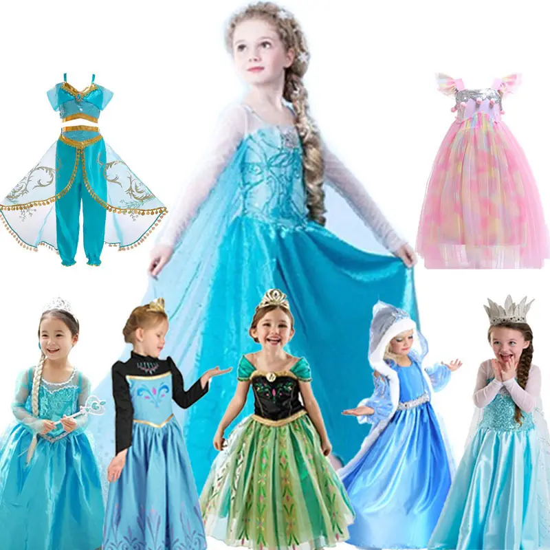 Multi Style Wholesale Fancy Kids Halloween Party Costume Children's Clothing Frock Froze Elsa Princess Dresses for Little Girls