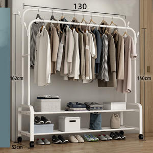 Zware Dubbellaags Metalen Kledingrek Wielen Vrijstaande Kledingorganizer Voor Slaapkamer Wasruimte Opslag Voor Woonkamer - Product Image 2