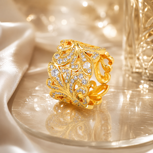 Anillo de Mujer con Corte Brillante Redondo y Engaste Pavé en Forma de Flor, Joyería de Moda para Uso Diario - Product Image 3