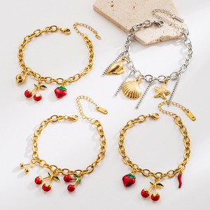 Bracelet en acier inoxydable de la série Fruit Ins Wind, style mignon, bracelets à breloques, bijoux de vacances à l'océan, bracelet mignon - Product Image 1