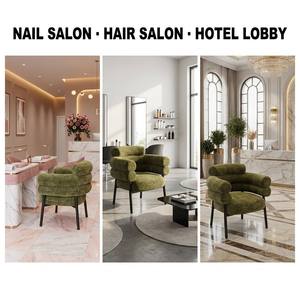 Fauteuil d'appoint en tissu chenille vert, fauteuil rembourré moderne, siège moelleux pour salon, chambre, hôtel - Product Image 2