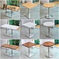 Table carrée en bois pour restaurant et café, usage commercial, plateau en noyer, base en métal