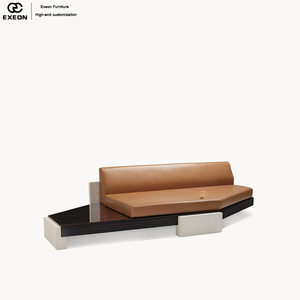 Ensemble de meubles de salon de luxe avec canapé en cuir véritable sans accoudoirs. Un canapé luxueux de forme irrégulière. - Product Image 6