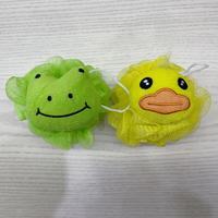Éponges de bain pour enfants, nettoyeur de douche en forme de grenouille de canard, dessin animé, gommage du dos, éponge en maille, boules de luffa, houppette
