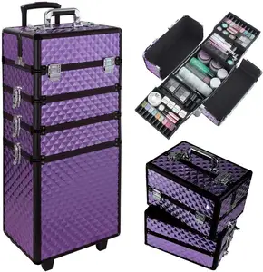 Makeup Trolley Professional Aluminum Rolling Vanity Cosmetic Case Trolley Beautician Artist Travel Jewellery Box Cosmetic