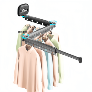 Étagère <span class=keywords><strong>à</strong></span> linge pliante murale robuste |   Ventouse/Sans perçage |   Séchoir <span class=keywords><strong>à</strong></span> linge rétractable en métal pour balcon domestique - Product Image 1