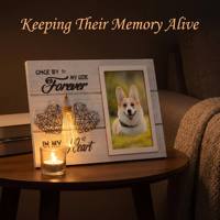 Cadre photo commémoratif moderne fait main et écologique pour animaux de compagnie, plaque en bois avec bouteille en verre et cœur en fil métallique 3D, cadeau de condoléances pour la perte d'un chien ou d'un chat