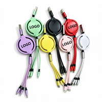 Kabel Pengisi Daya Portabel USB Multi Fungsi dengan Logo Kustom, Kabel Pengisi Daya Cepat 3 in 1 yang Dapat Ditarik