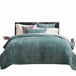 Luxury Modern Velvet Quilt Set Dusty Mauve Pink Oversized Coverlet <b>Bedspread</b> King Size <b>Quilted</b> Comforter Bedding Set - Product Image 3