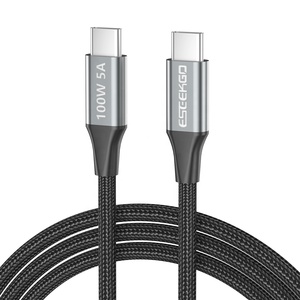 ESEEKGO 2M/6.6FT ES-C200 USB-C ถึง USB-C 100W/6A ไนลอนสายชาร์จเร็วป้องกันการแตกหักสำหรับสมาร์ทวอทช์คอมพิวเตอร์หูฟัง - Product Image 1