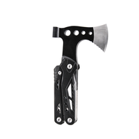 MQ048TR Mini hache multifonction pliable 15 en 1 économique pour l'extérieur, outil de survie dans la forêt de la jungle, pince, couteau, kit de tournevis