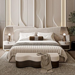 Set Camera da <span class=keywords><strong>Letto</strong></span> Moderno <span class=keywords><strong>per</strong></span> Villa, <span class=keywords><strong>Letto</strong></span> Imbottito in Tessuto con Struttura in Legno, Resistente, Misure King e Queen, Morbido come un Nuvolo - Product Image 2