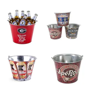 Custom Deluxe Galvanized Bar Champagne Beer Wine Cooler Party With Handle Round Ice Bucket