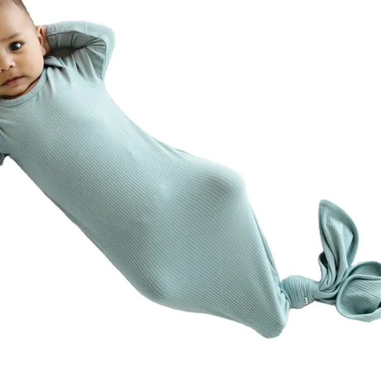 Kustom desain baru baru lahir bambu pakaian tidur lengan panjang bayi balita kantong tidur kustom gaun bersimpul gaun tidur bayi