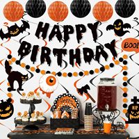 Décorations d'Halloween pour anniversaire, Bannière d'anniversaire pour fête d'Halloween avec boules en nid d'abeille, Guirlande suspendue en spirale et points circulaires