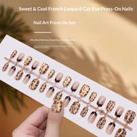 Patchs de manucure tendance, style chic et cool, imprimé léopard français, effet œil de chat, forme amande, ongles à presser, vente en gros pour les jeunes femmes