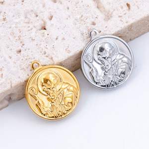 Pendentif Saint Benoît Acier Inoxydable PVD Or 18K Argent San Benito Mon Héros Médailles Catholiques Bénédictines Pendentifs - Product Image 3