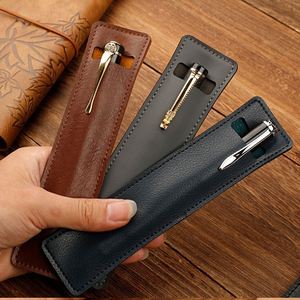 Vintage PU Leather Pen <b>Sleeve</b> - Personalized Single/Double Pen Pouch for Students & Professionals - Bulk Options Available - Product Image 3