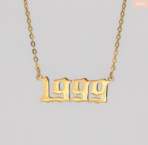 Collana Unisex con Numero in Stile <span class=keywords><strong>Old</strong></span> English Placcata in Oro 18K, Regalo di Compleanno Personalizzato con Anno di Nascita - Product Image 1