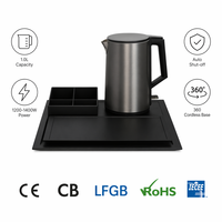 Nouvelle bouilloire électrique et théière sans fil en métal coloré pour hôtel, 1L 1200W, avec arrêt automatique et base rotative à 360°