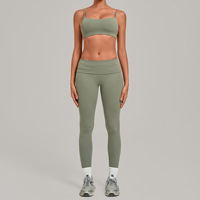 GH Wholesale Ensemble de yoga 2 pièces pour femme, avec soutien-gorge de sport à bretelles et leggings sculptants à taille repliable, pour la gym et l'entraînement, personnalisable avec logo